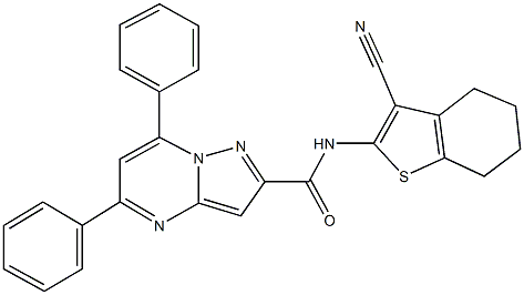 N-(3-cyano-4,5,6,7-tetrahydro-1-benzothien-2-yl)-5,7-diphenylpyrazolo[1,5-a]pyrimidine-2-carboxamide Struktur