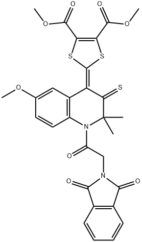 dimethyl 2-(1-[(1,3-dioxo-1,3-dihydro-2H-isoindol-2-yl)acetyl]-6-methoxy-2,2-dimethyl-3-thioxo-2,3-dihydro-4(1H)-quinolinylidene)-1,3-dithiole-4,5-dicarboxylate Struktur