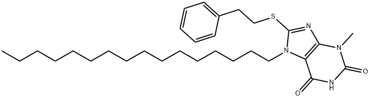 7-hexadecyl-3-methyl-8-[(2-phenylethyl)sulfanyl]-3,7-dihydro-1H-purine-2,6-dione Struktur