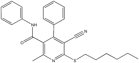 5-cyano-6-(hexylsulfanyl)-2-methyl-N,4-diphenylnicotinamide Structure