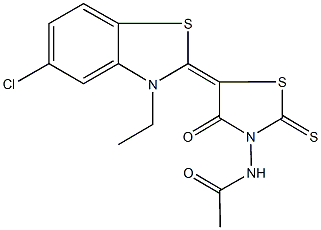 N-[5-(5-chloro-3-ethyl-1,3-benzothiazol-2(3H)-ylidene)-4-oxo-2-thioxo-1,3-thiazolidin-3-yl]acetamide Struktur
