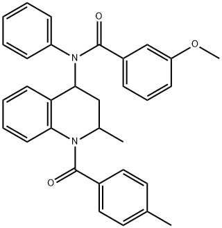 3-methoxy-N-[2-methyl-1-(4-methylbenzoyl)-1,2,3,4-tetrahydro-4-quinolinyl]-N-phenylbenzamide Struktur