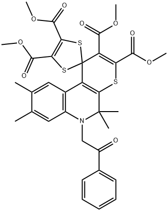 tetramethyl 5',5',8',9'-tetramethyl-6'-(2-oxo-2-phenylethyl)-5',6'-dihydrospiro[1,3-dithiole-2,1'-(1'H)-thiopyrano[2,3-c]quinoline]-2',3',4,5-tetracarboxylate Structure