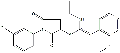 1-(3-chlorophenyl)-2,5-dioxo-3-pyrrolidinyl N-ethyl-N'-(2-methoxyphenyl)imidothiocarbamate Struktur