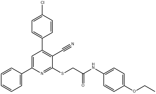 2-{[4-(4-chlorophenyl)-3-cyano-6-phenyl-2-pyridinyl]sulfanyl}-N-(4-ethoxyphenyl)acetamide Struktur
