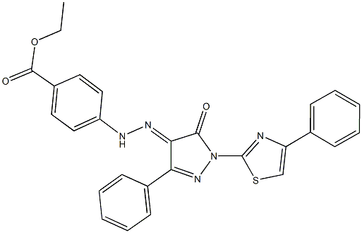 ethyl 4-{2-[5-oxo-3-phenyl-1-(4-phenyl-1,3-thiazol-2-yl)-1,5-dihydro-4H-pyrazol-4-ylidene]hydrazino}benzoate Struktur