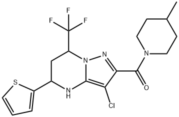 3-chloro-2-[(4-methyl-1-piperidinyl)carbonyl]-5-(2-thienyl)-7-(trifluoromethyl)-4,5,6,7-tetrahydropyrazolo[1,5-a]pyrimidine Struktur