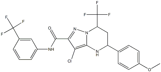 3-chloro-5-(4-methoxyphenyl)-7-(trifluoromethyl)-N-[3-(trifluoromethyl)phenyl]-4,5,6,7-tetrahydropyrazolo[1,5-a]pyrimidine-2-carboxamide Struktur