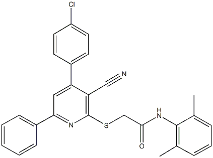 2-{[4-(4-chlorophenyl)-3-cyano-6-phenyl-2-pyridinyl]sulfanyl}-N-(2,6-dimethylphenyl)acetamide Struktur