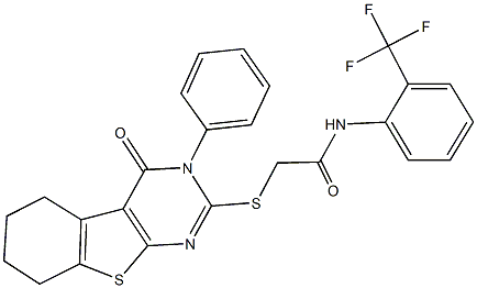 2-[(4-oxo-3-phenyl-3,4,5,6,7,8-hexahydro[1]benzothieno[2,3-d]pyrimidin-2-yl)sulfanyl]-N-[2-(trifluoromethyl)phenyl]acetamide Struktur