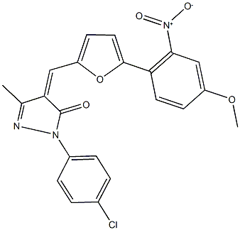 2-(4-chlorophenyl)-4-[(5-{2-nitro-4-methoxyphenyl}-2-furyl)methylene]-5-methyl-2,4-dihydro-3H-pyrazol-3-one Struktur
