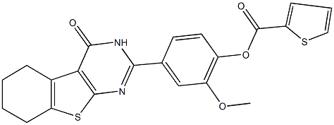2-methoxy-4-(4-oxo-3,4,5,6,7,8-hexahydro[1]benzothieno[2,3-d]pyrimidin-2-yl)phenyl 2-thiophenecarboxylate Struktur