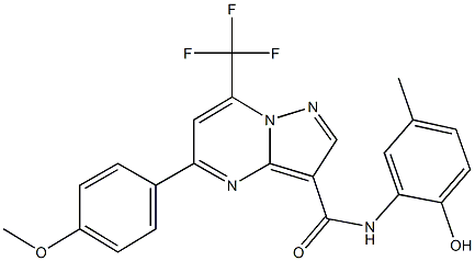 N-(2-hydroxy-5-methylphenyl)-5-(4-methoxyphenyl)-7-(trifluoromethyl)pyrazolo[1,5-a]pyrimidine-3-carboxamide Struktur