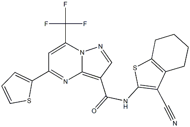 N-(3-cyano-4,5,6,7-tetrahydro-1-benzothien-2-yl)-5-(2-thienyl)-7-(trifluoromethyl)pyrazolo[1,5-a]pyrimidine-3-carboxamide Struktur