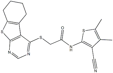 N-(3-cyano-4,5-dimethylthien-2-yl)-2-(5,6,7,8-tetrahydro[1]benzothieno[2,3-d]pyrimidin-4-ylsulfanyl)acetamide Struktur