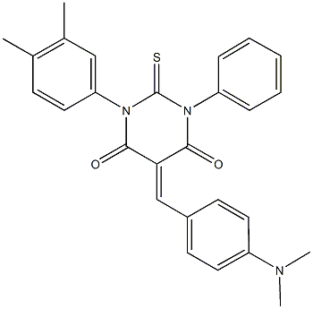 5-[4-(dimethylamino)benzylidene]-1-(3,4-dimethylphenyl)-3-phenyl-2-thioxodihydro-4,6(1H,5H)-pyrimidinedione Struktur