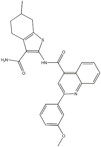 N-[3-(aminocarbonyl)-6-methyl-4,5,6,7-tetrahydro-1-benzothien-2-yl]-2-(3-methoxyphenyl)-4-quinolinecarboxamide Struktur