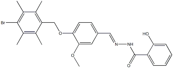 N'-{4-[(4-bromo-2,3,5,6-tetramethylbenzyl)oxy]-3-methoxybenzylidene}-2-hydroxybenzohydrazide Struktur