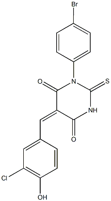 1-(4-bromophenyl)-5-(3-chloro-4-hydroxybenzylidene)-2-thioxodihydro-4,6(1H,5H)-pyrimidinedione Struktur