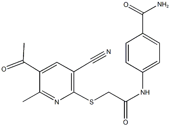 4-({[(5-acetyl-3-cyano-6-methyl-2-pyridinyl)sulfanyl]acetyl}amino)benzamide Struktur