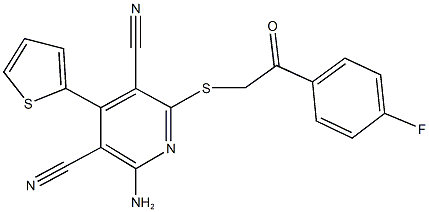 2-amino-6-{[2-(4-fluorophenyl)-2-oxoethyl]sulfanyl}-4-(2-thienyl)-3,5-pyridinedicarbonitrile Struktur