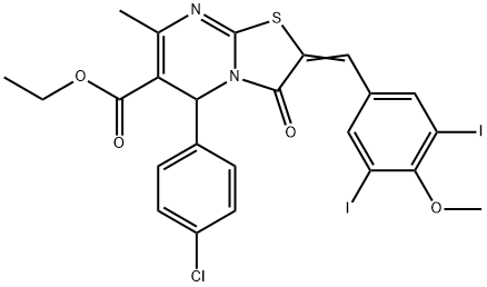 ethyl 5-(4-chlorophenyl)-2-(3,5-diiodo-4-methoxybenzylidene)-7-methyl-3-oxo-2,3-dihydro-5H-[1,3]thiazolo[3,2-a]pyrimidine-6-carboxylate Struktur