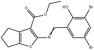 ethyl 2-[(3,5-dibromo-2-hydroxybenzylidene)amino]-5,6-dihydro-4H-cyclopenta[b]thiophene-3-carboxylate Struktur