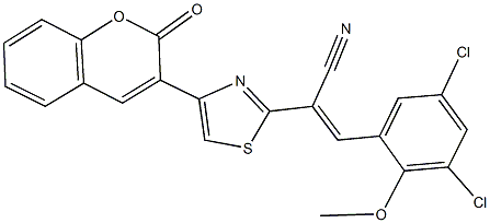 3-(3,5-dichloro-2-methoxyphenyl)-2-[4-(2-oxo-2H-chromen-3-yl)-1,3-thiazol-2-yl]acrylonitrile Struktur