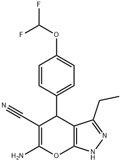 6-amino-4-[4-(difluoromethoxy)phenyl]-3-ethyl-1,4-dihydropyrano[2,3-c]pyrazole-5-carbonitrile Structure