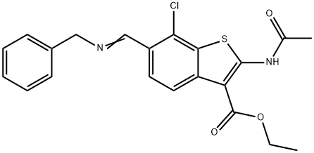 ethyl 2-(acetylamino)-6-[(benzylimino)methyl]-7-chloro-1-benzothiophene-3-carboxylate Struktur
