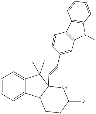 10,10-dimethyl-10a-[2-(9-methyl-9H-carbazol-2-yl)vinyl]-3,4,10,10a-tetrahydropyrimido[1,2-a]indol-2(1H)-one Struktur