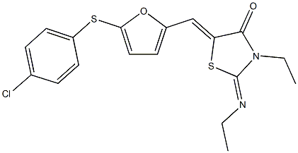 5-({5-[(4-chlorophenyl)sulfanyl]-2-furyl}methylene)-3-ethyl-2-(ethylimino)-1,3-thiazolidin-4-one Struktur