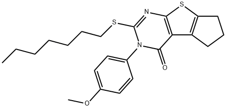 2-(heptylsulfanyl)-3-(4-methoxyphenyl)-3,5,6,7-tetrahydro-4H-cyclopenta[4,5]thieno[2,3-d]pyrimidin-4-one Struktur