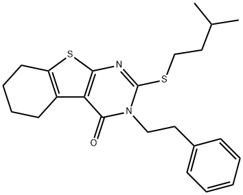 2-(isopentylsulfanyl)-3-(2-phenylethyl)-5,6,7,8-tetrahydro[1]benzothieno[2,3-d]pyrimidin-4(3H)-one Struktur