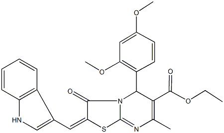 ethyl 5-(2,4-dimethoxyphenyl)-2-(1H-indol-3-ylmethylene)-7-methyl-3-oxo-2,3-dihydro-5H-[1,3]thiazolo[3,2-a]pyrimidine-6-carboxylate Struktur