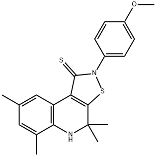 2-(4-methoxyphenyl)-4,4,6,8-tetramethyl-4,5-dihydroisothiazolo[5,4-c]quinoline-1(2H)-thione Struktur