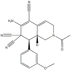 2-acetyl-6-amino-8-(3-methoxyphenyl)-2,3,8,8a-tetrahydro-5,7,7(1H)-isoquinolinetricarbonitrile Struktur