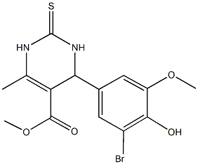 methyl 4-(3-bromo-4-hydroxy-5-methoxyphenyl)-6-methyl-2-thioxo-1,2,3,4-tetrahydro-5-pyrimidinecarboxylate Struktur