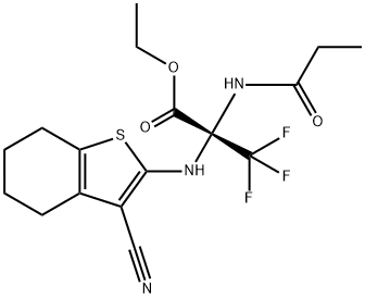 ethyl 2-[(3-cyano-4,5,6,7-tetrahydro-1-benzothien-2-yl)amino]-3,3,3-trifluoro-2-(propionylamino)propanoate Structure