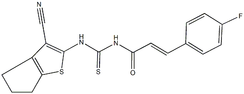 N-(3-cyano-5,6-dihydro-4H-cyclopenta[b]thien-2-yl)-N'-[3-(4-fluorophenyl)acryloyl]thiourea Struktur