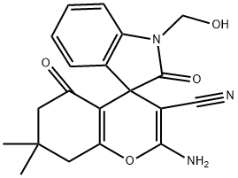 2'-amino-3'-cyano-7',7'-dimethyl-1-(hydroxymethyl)-1,3,5',6',7',8'-hexahydro-2,5'-dioxospiro[2H-indole-3,4'-(4'H)-chromene] Struktur
