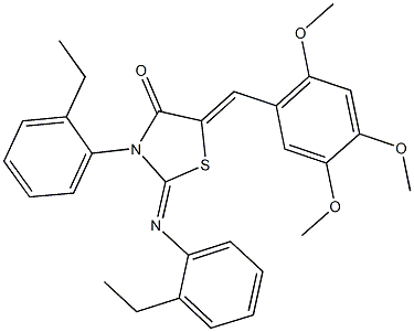 3-(2-ethylphenyl)-2-[(2-ethylphenyl)imino]-5-(2,4,5-trimethoxybenzylidene)-1,3-thiazolidin-4-one Struktur