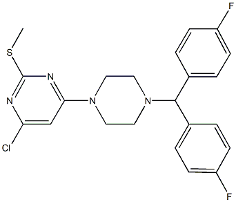 4-{4-[bis(4-fluorophenyl)methyl]-1-piperazinyl}-6-chloro-2-(methylsulfanyl)pyrimidine Struktur