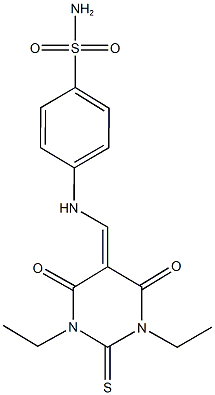 4-{[(1,3-diethyl-4,6-dioxo-2-thioxotetrahydro-5(2H)-pyrimidinylidene)methyl]amino}benzenesulfonamide Struktur