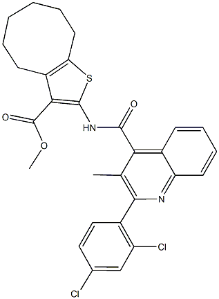 methyl 2-({[2-(2,4-dichlorophenyl)-3-methyl-4-quinolinyl]carbonyl}amino)-4,5,6,7,8,9-hexahydrocycloocta[b]thiophene-3-carboxylate Struktur