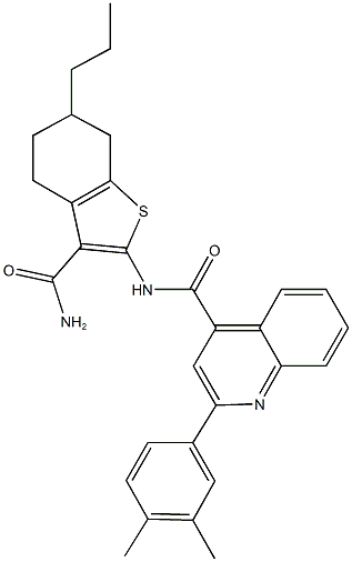 N-[3-(aminocarbonyl)-6-propyl-4,5,6,7-tetrahydro-1-benzothien-2-yl]-2-(3,4-dimethylphenyl)-4-quinolinecarboxamide Struktur