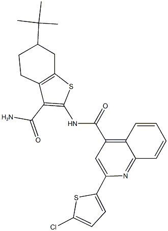 N-[3-(aminocarbonyl)-6-tert-butyl-4,5,6,7-tetrahydro-1-benzothien-2-yl]-2-(5-chloro-2-thienyl)-4-quinolinecarboxamide Struktur