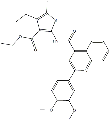 ethyl 2-({[2-(3,4-dimethoxyphenyl)-4-quinolinyl]carbonyl}amino)-4-ethyl-5-methyl-3-thiophenecarboxylate Struktur