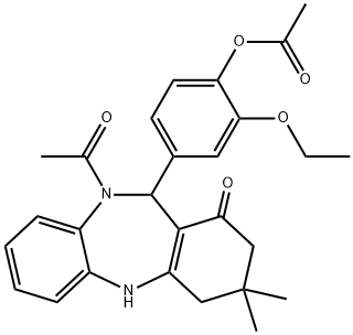 4-(10-acetyl-3,3-dimethyl-1-oxo-2,3,4,5,10,11-hexahydro-1H-dibenzo[b,e][1,4]diazepin-11-yl)-2-ethoxyphenyl acetate Struktur