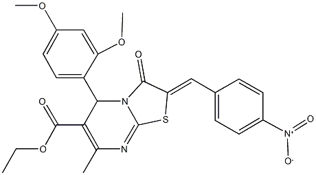 ethyl 5-(2,4-dimethoxyphenyl)-2-{4-nitrobenzylidene}-7-methyl-3-oxo-2,3-dihydro-5H-[1,3]thiazolo[3,2-a]pyrimidine-6-carboxylate Struktur